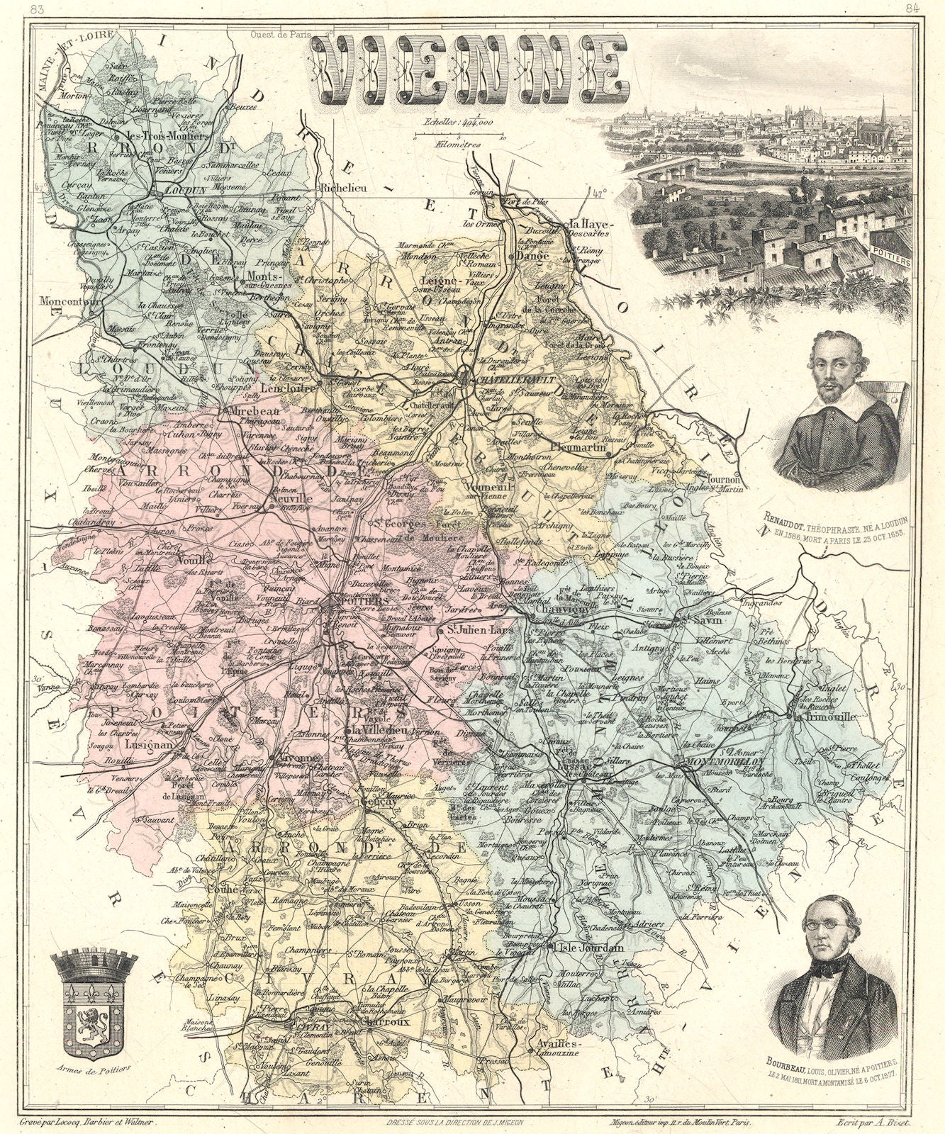 FRANCE. Vienne département.  Poitiers vignette. Vuillemin 1903 old antique map